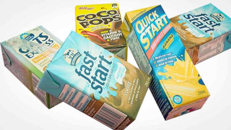 stack of liquid breakfast packages