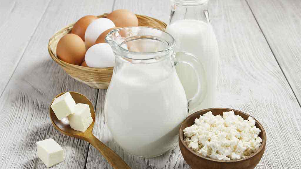 milk eggs and healthy food on a table
