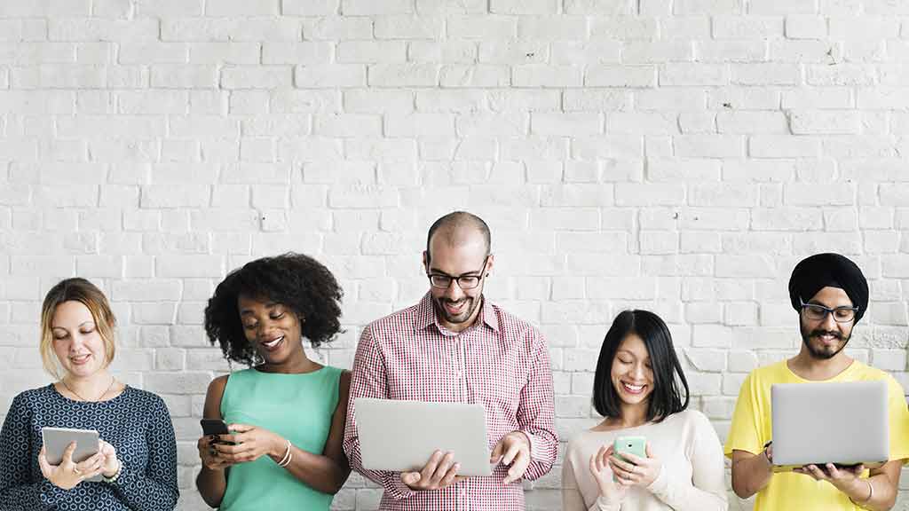 people connected digitally on devices