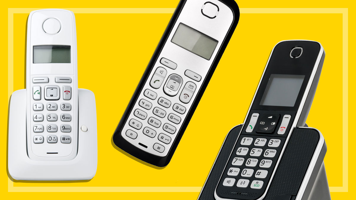 cordless phones on yellow background BG