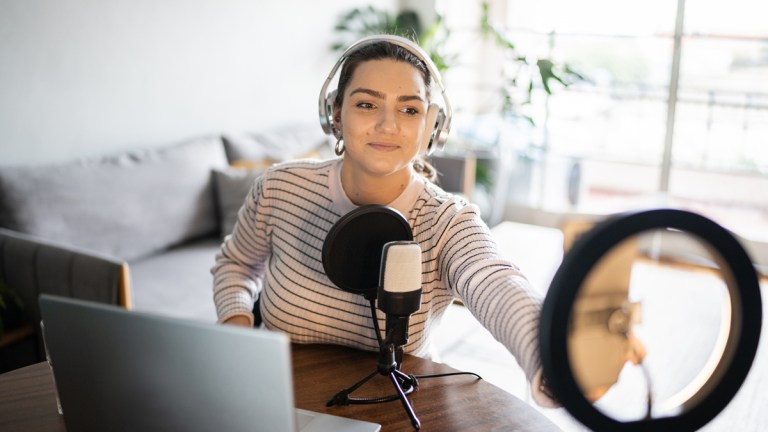 woman recording social media video selfie
