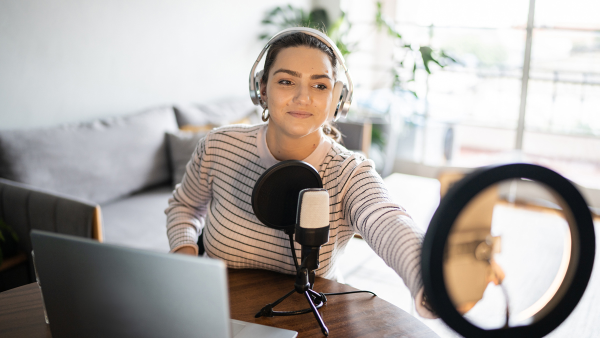 woman recording social media video selfie