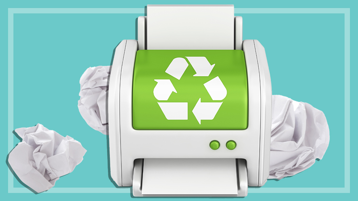 eco friendly home printer on teal background