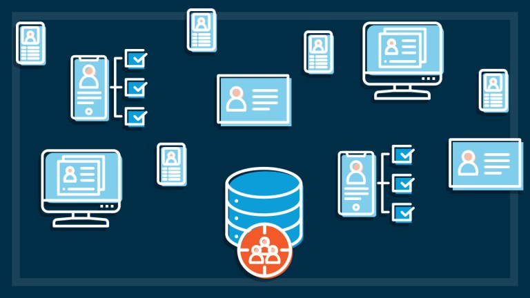 illustration of customer profiles being loaded into a database