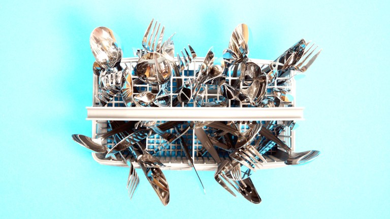 dishwasher cutlery stacked upright