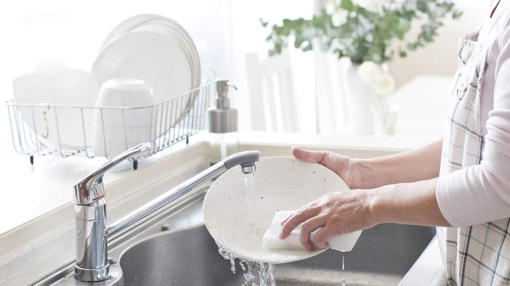 woman washing a plate