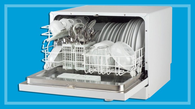 benchtop dishwasher on blue