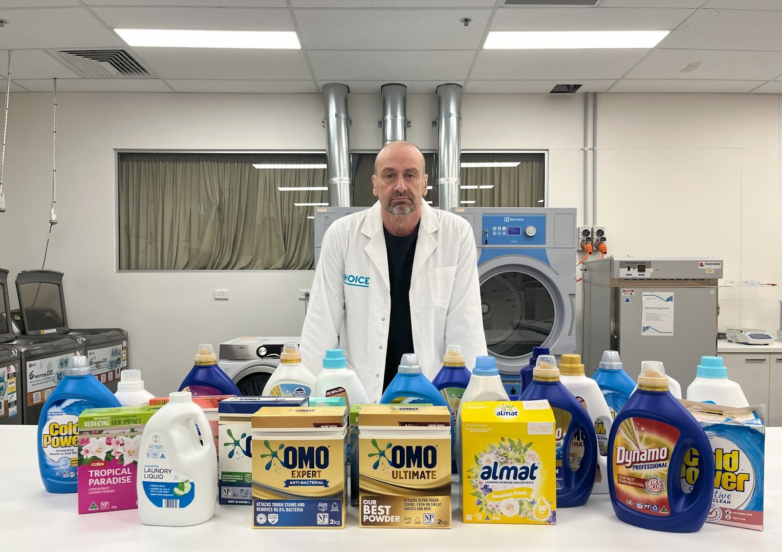 Matt with laundry detergents in lab
