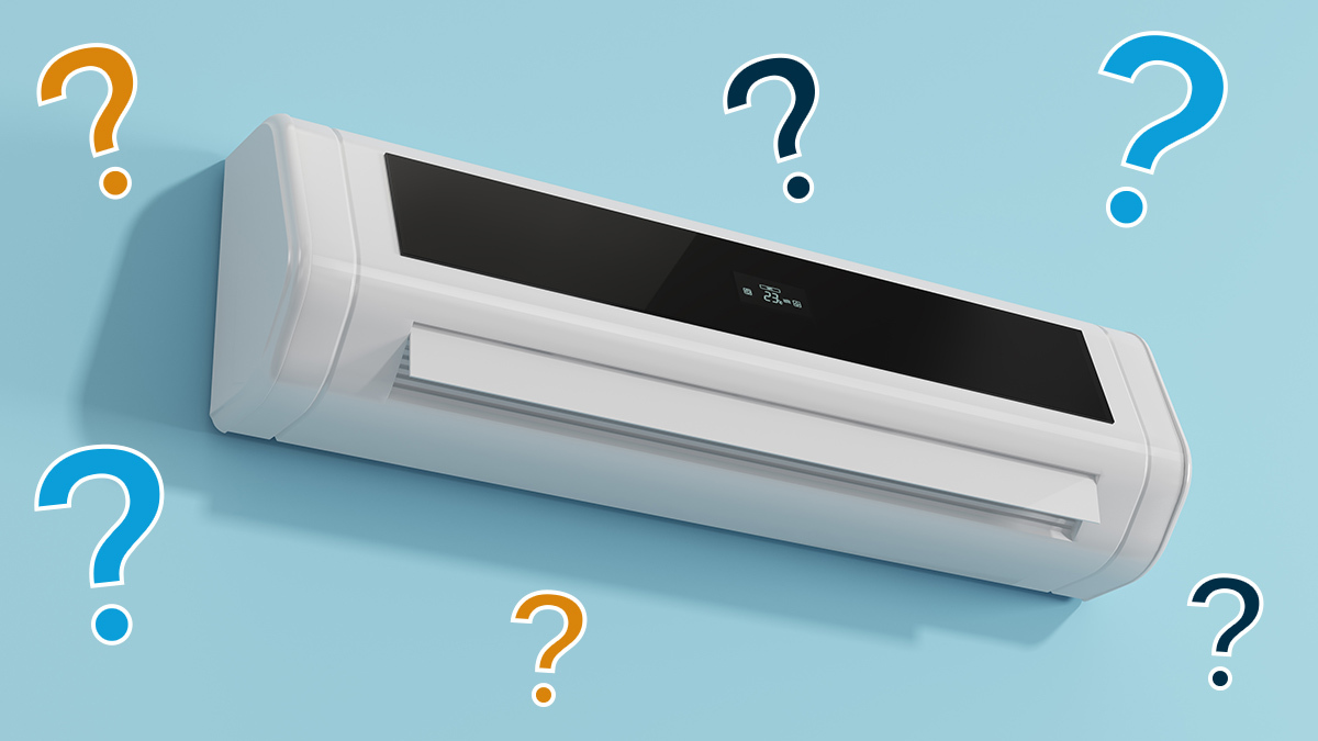 air conditioner surrounded by question marks