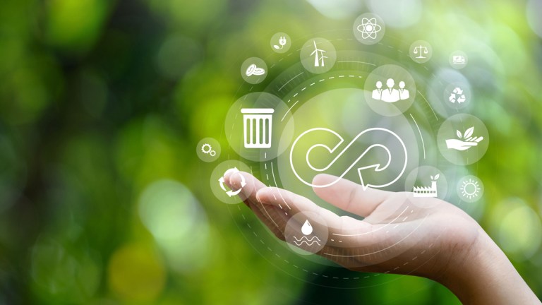 green marketing icons floating