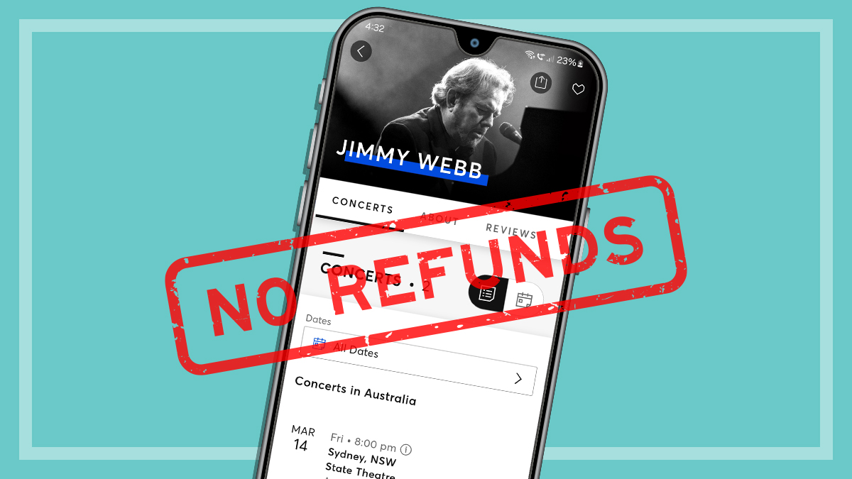 jimmy webb ticketmaster concerts page with rejected stamp