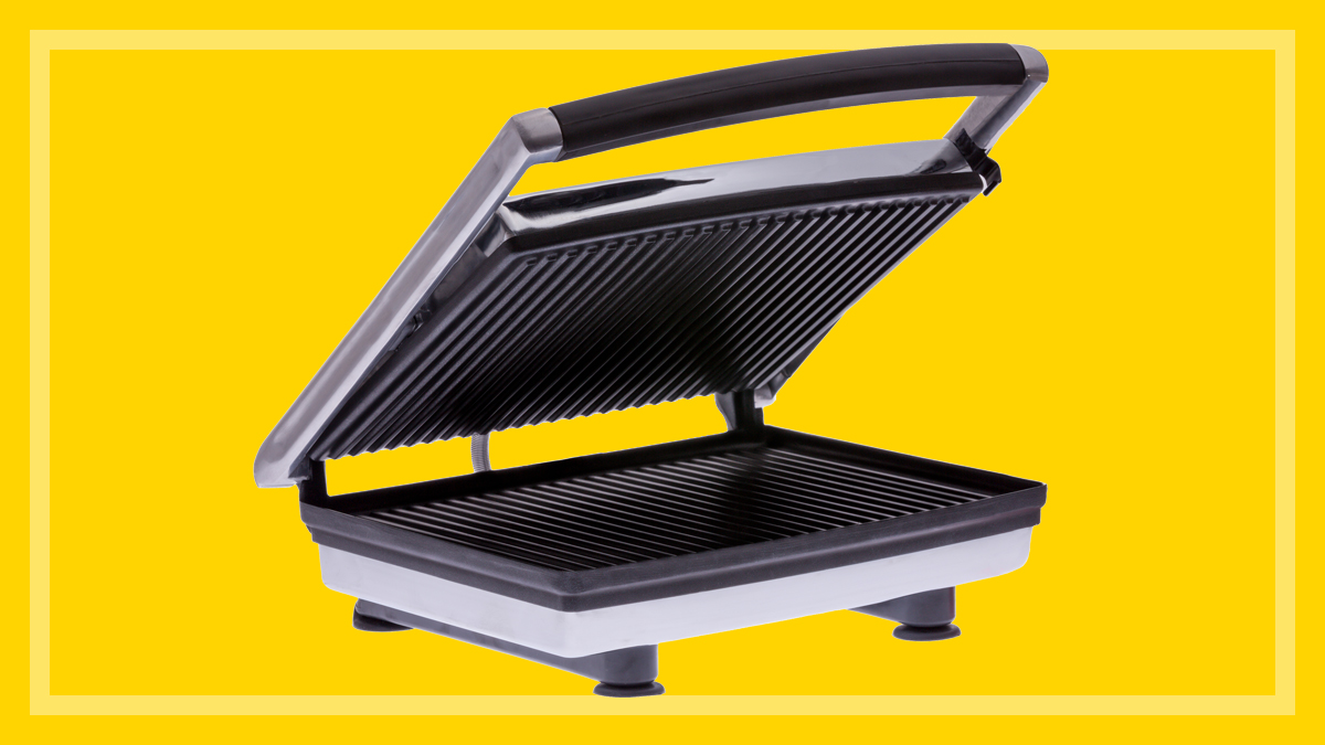 sandwich press on a yellow background