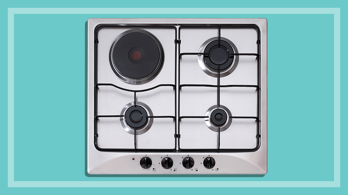 gas cooktop on a teal background