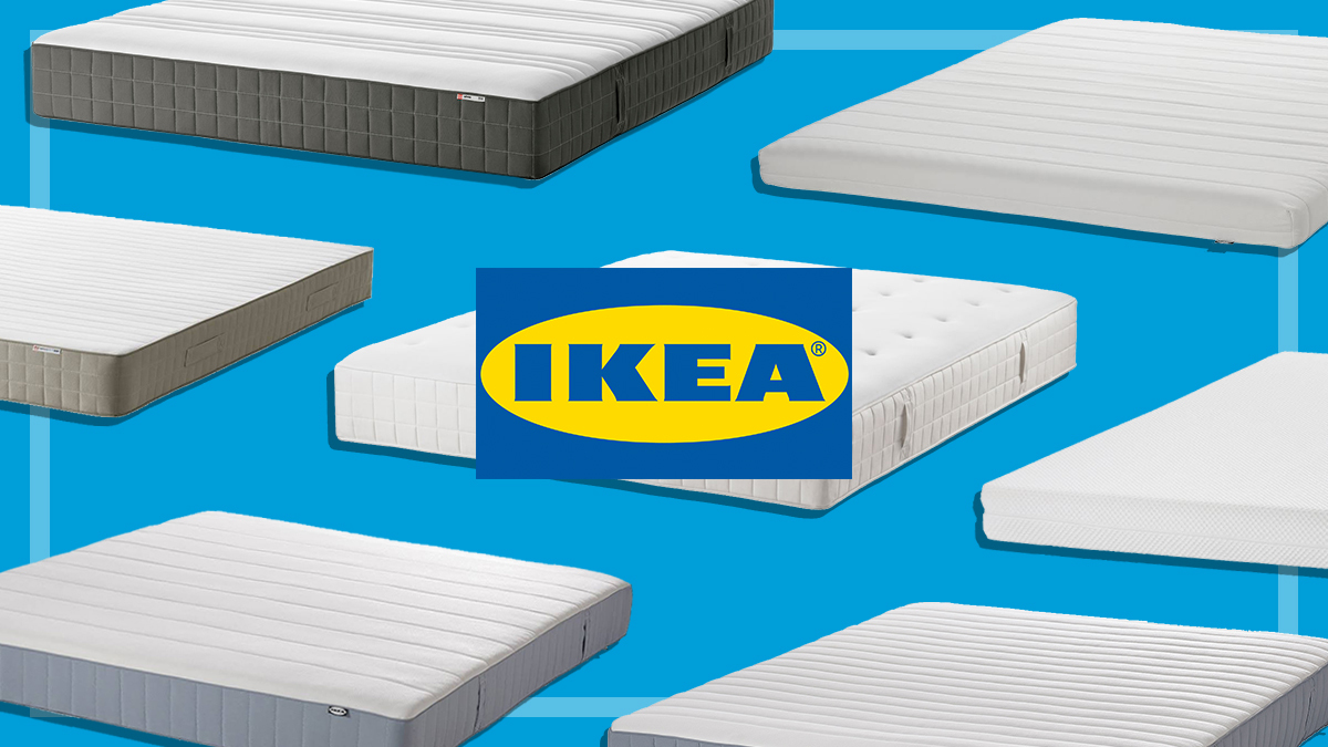 ikea logo and several ikea mattresses