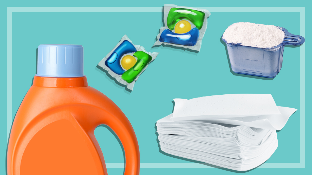 laundry liquid bottle laundry powder in scoop laundry pods and laundry detergent sheets