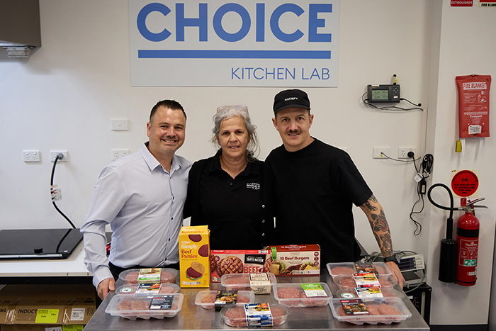 Judges posed with tested products in the CHOICE kitchen lab