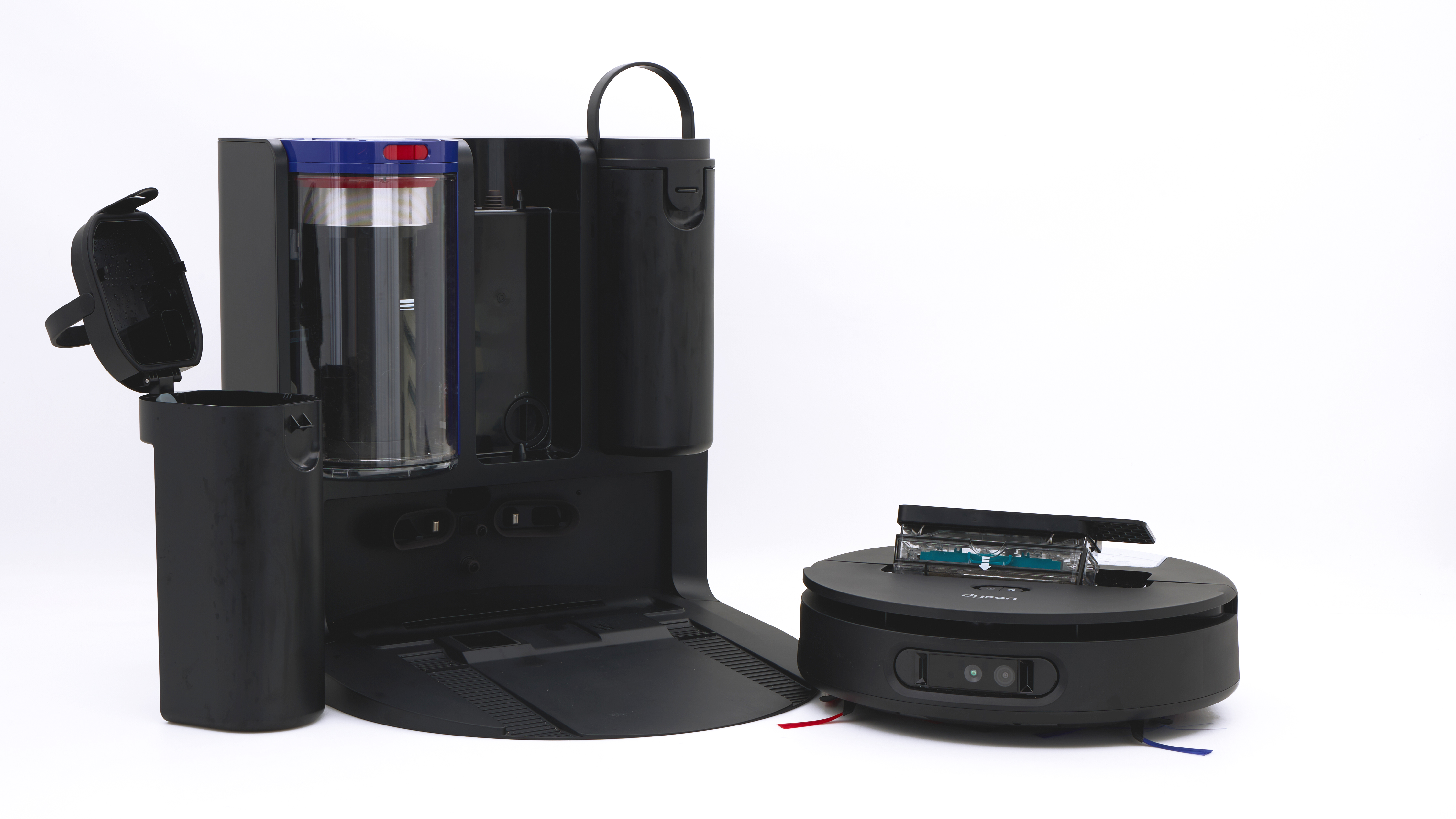 The Dyson Spot + Scrub Ai wet and dry robot vacuum and its dock.